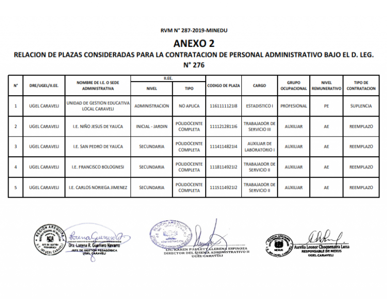 RVM N° 287-2019-MINEDU-RELACION DE PLAZAS CONSIDERADAS PARA LA ...
